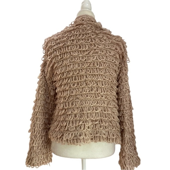 The Great. The Short Monster Loop Knit Cardigan Sweater Open Front Tan - Picture 5 of 11